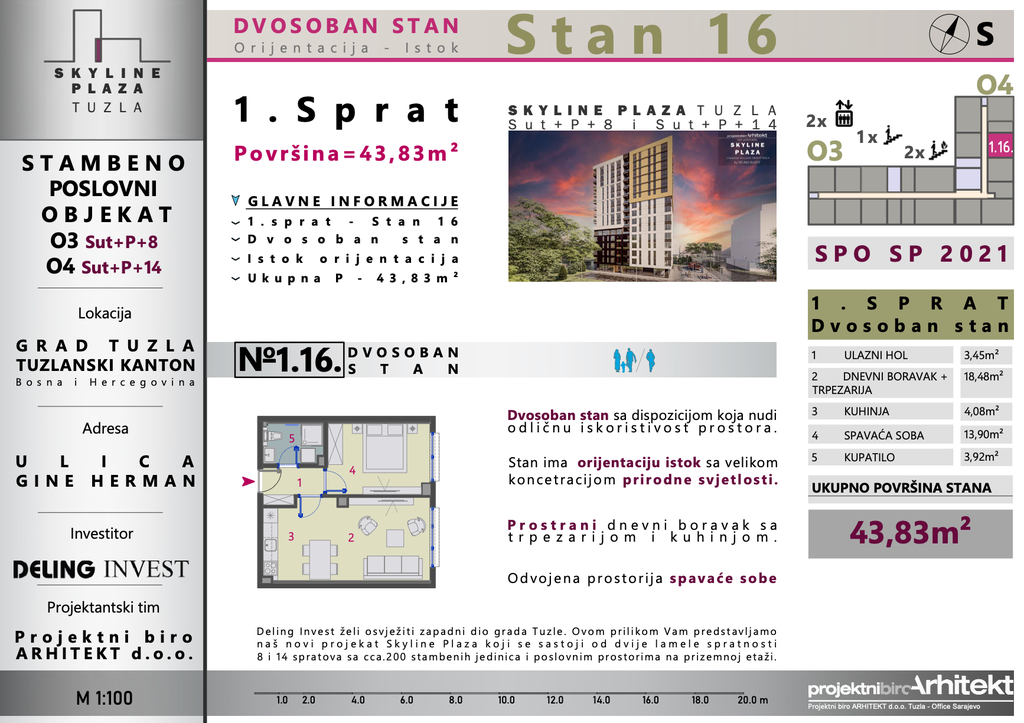Skyline Plaza - 1.16 stan | 44 m² | CIJENA NA UPIT
