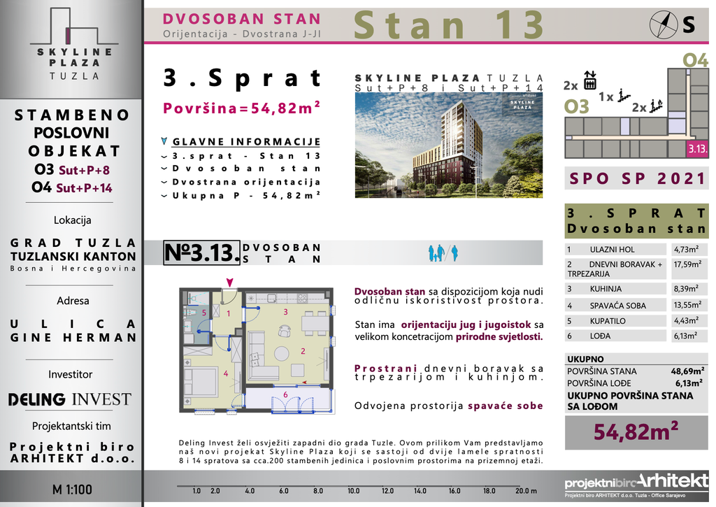 Skyline Plaza - 3.13 stan | 55 m² | CIJENA NA UPIT