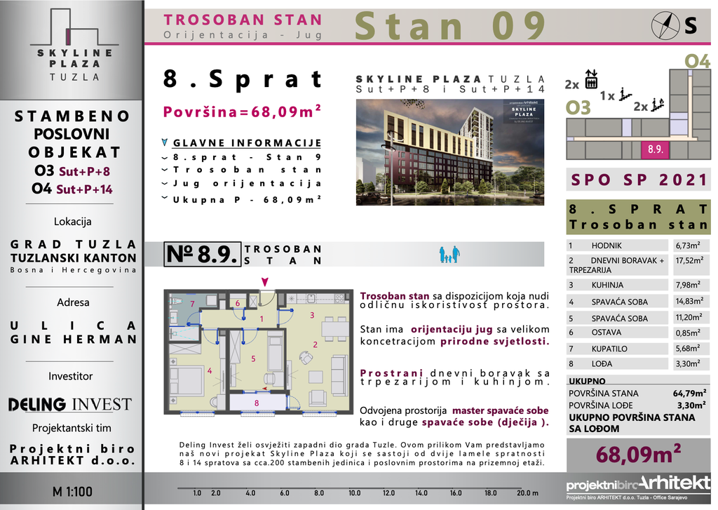 Skyline Plaza - 8.9 stan | 68 m² | CIJENA NA UPIT