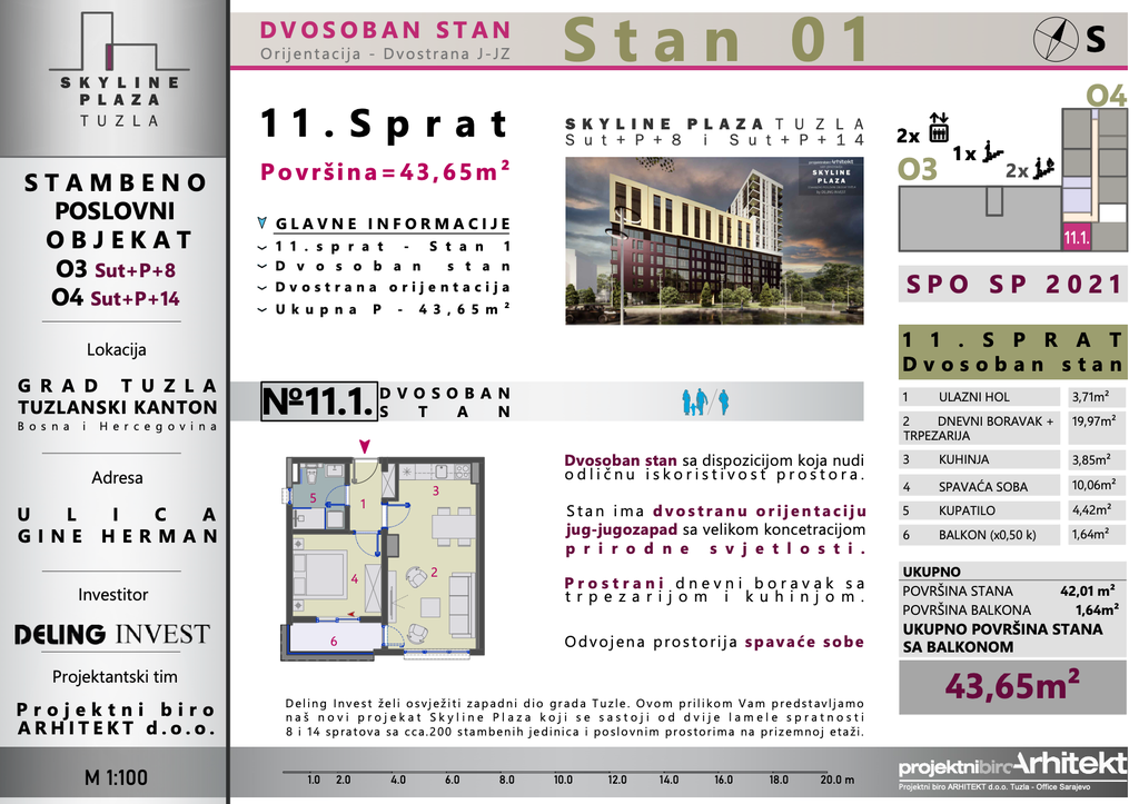 Skyline Plaza - 11.1 stan | 45 m² | CIJENA NA UPIT