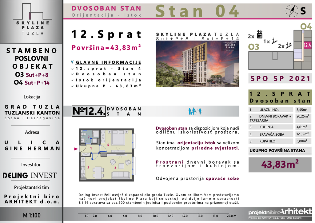 Skyline Plaza - 12.4 stan | 44 m² | CIJENA NA UPIT