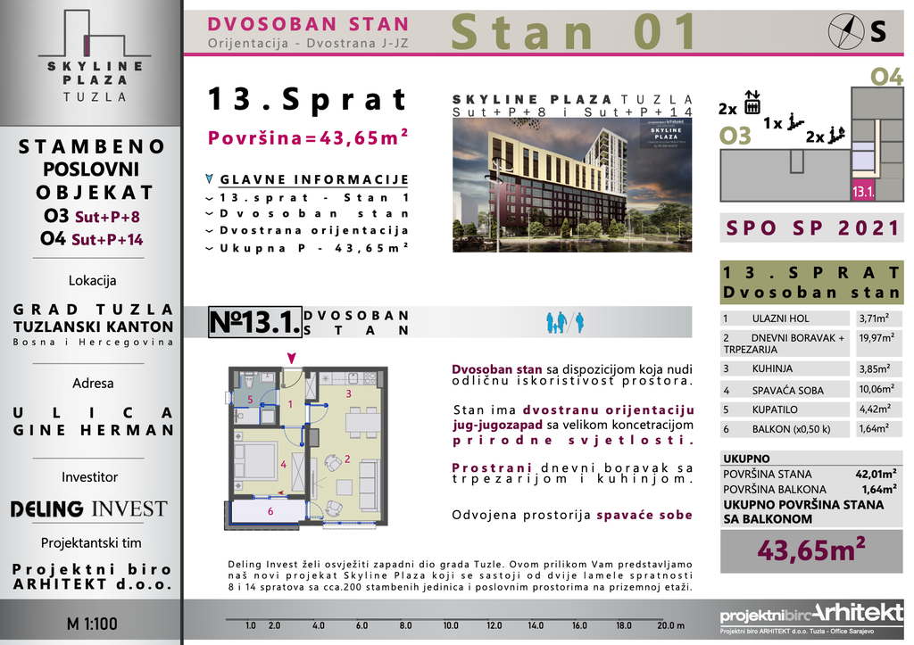 Skyline Plaza - 13.1 stan | 45 m² | CIJENA NA UPIT