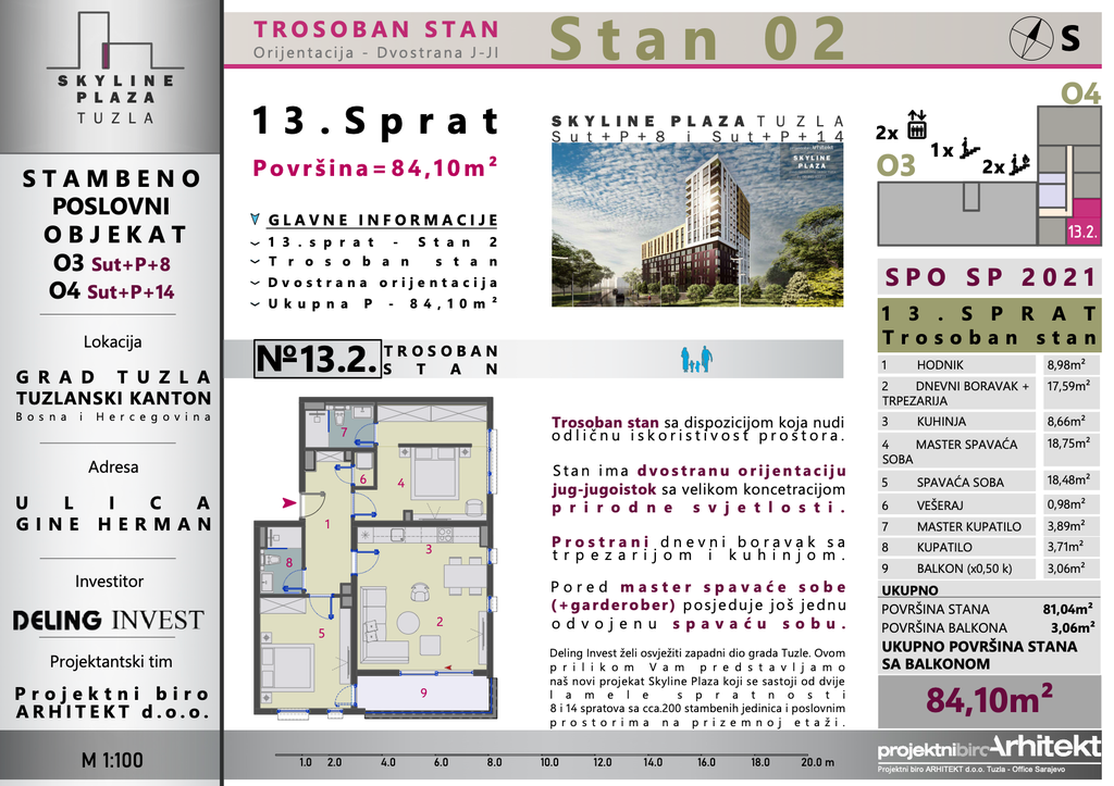 Skyline Plaza - 13.2 stan | 84 m² | CIJENA NA UPIT