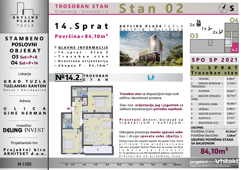 Skyline Plaza - 14.2 stan | 84 m² | CIJENA NA UPIT