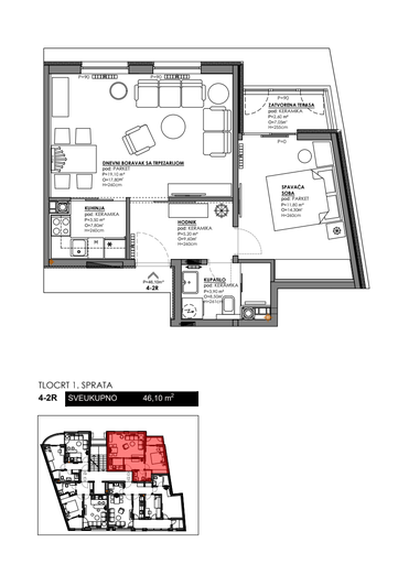SPO Pozorišna - stan 46,10 m² | 271.990 KM