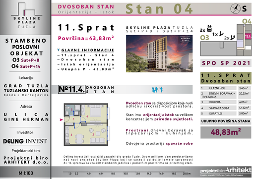 Skyline Plaza - 11.4 stan | 44 m² | CIJENA NA UPIT