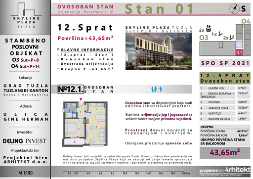 Skyline Plaza - 12.1 stan | 45 m² | CIJENA NA UPIT