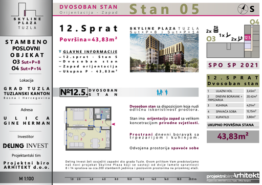 Skyline Plaza - 12.5 stan | 44 m² | CIJENA NA UPIT