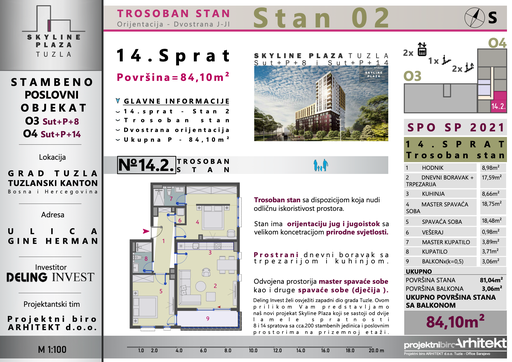 Skyline Plaza - 14.2 stan | 84 m² | CIJENA NA UPIT