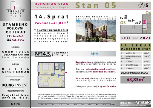 Skyline Plaza - 14.5 stan | 44 m² | CIJENA NA UPIT